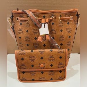 MCM Dessau Medium Monogram Drawstring Bucket Bag